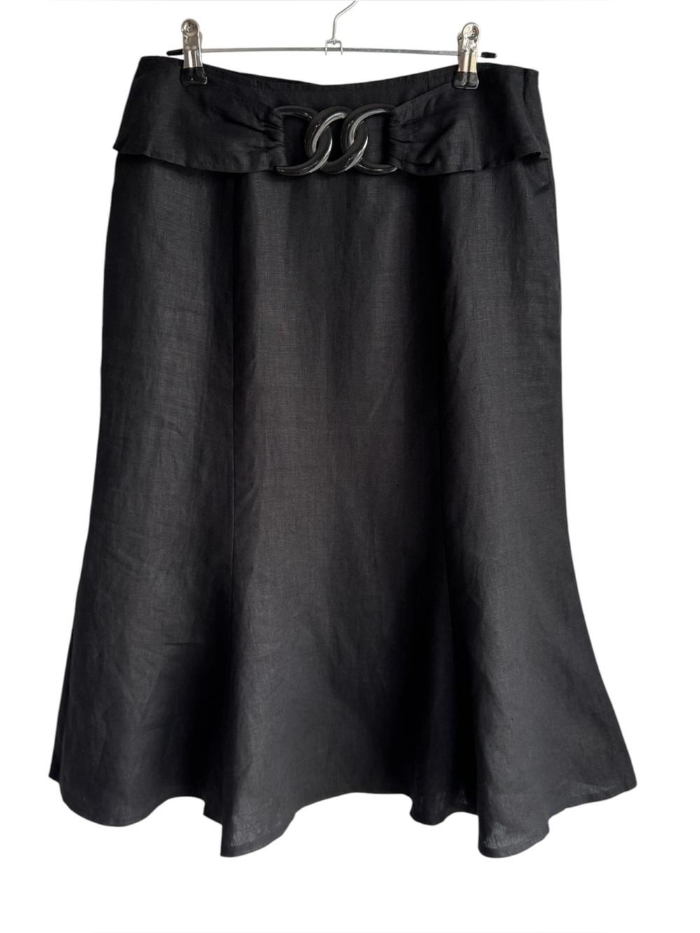 Laura Petites 100% Linen Midi Skirt Sz 2 2P Black A-Line Belted Classy Capsule